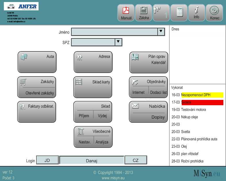Autoservis menu